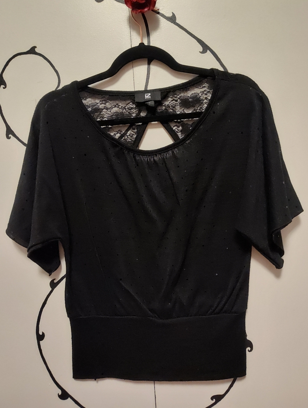 Black Lace Open Back Sequined Blouse